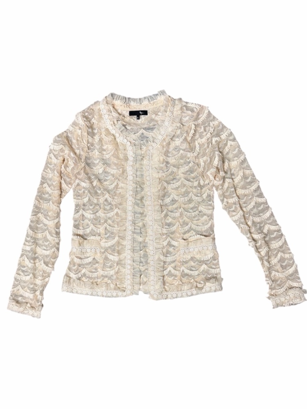 RYU Women's Cream Lace Open-Front Cardigan With Daisy Detail